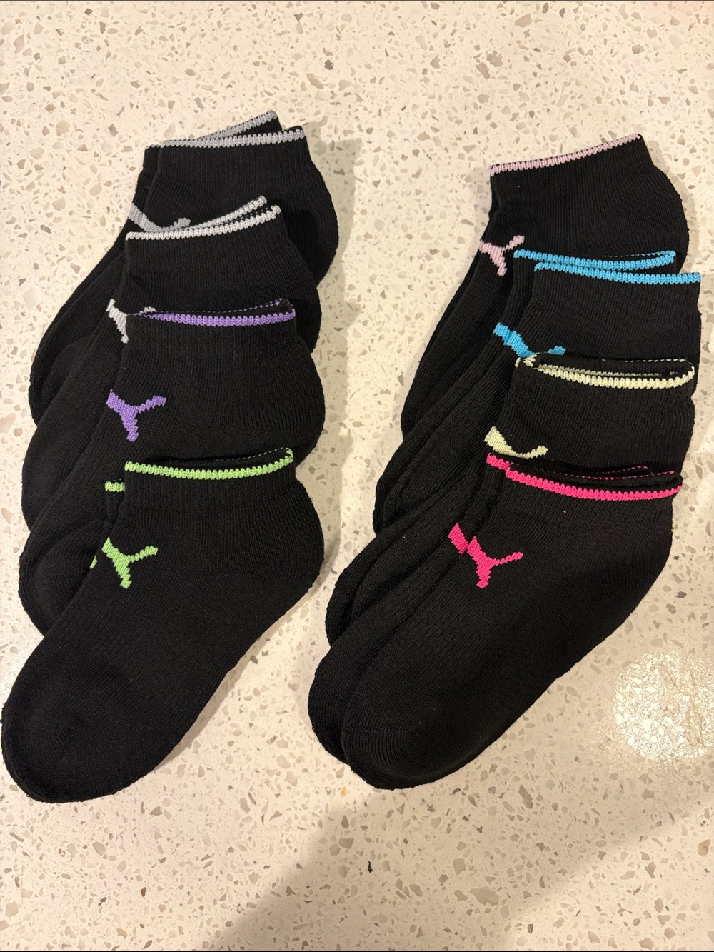 NWOT Puma Black Low-Cut Socks with Multicolor Logo Accents - 8 Pairs